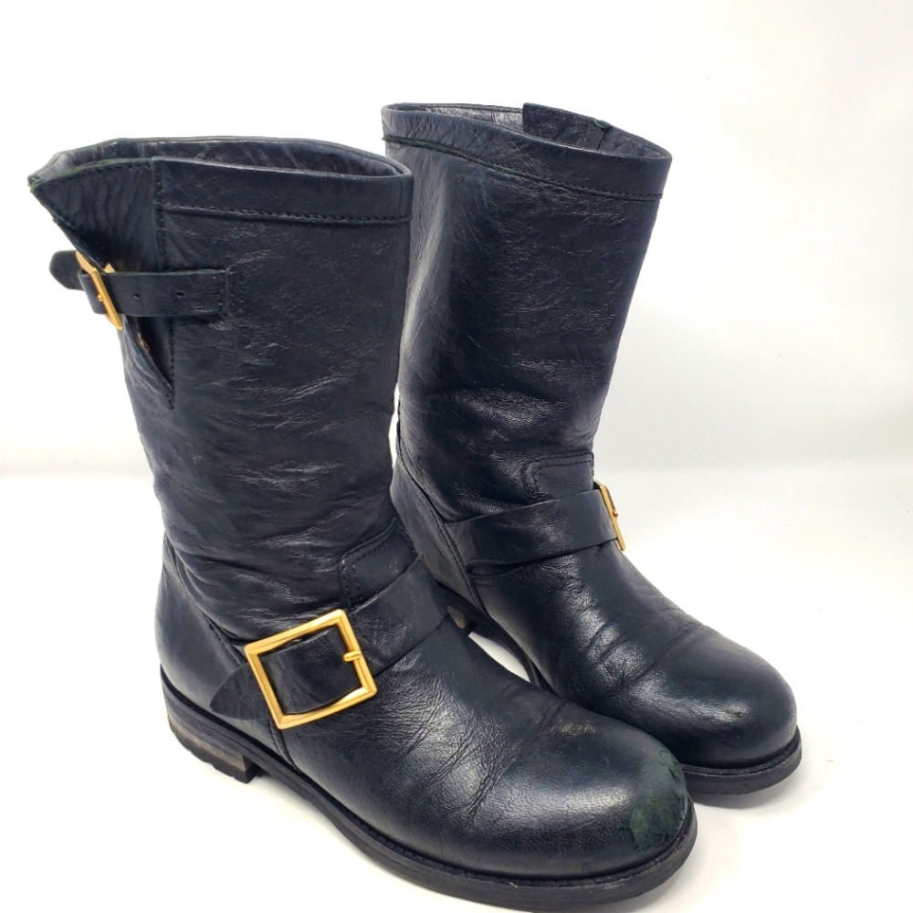 Jimmy Choo Black Leather Moto Boots